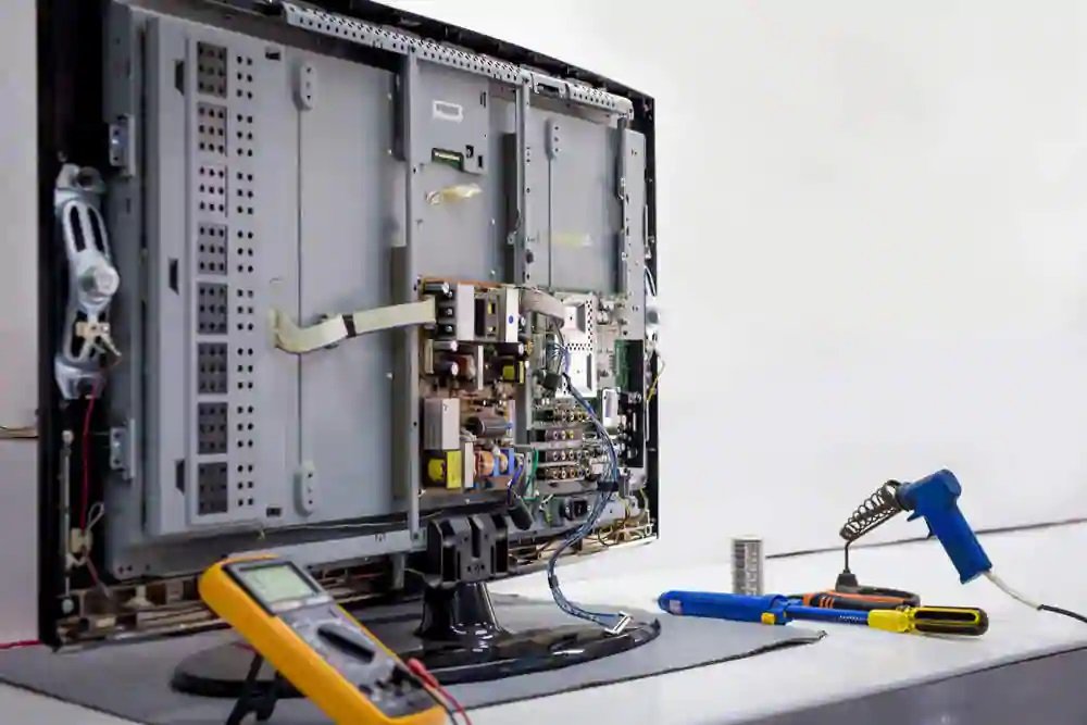 Technician checking TV motherboard