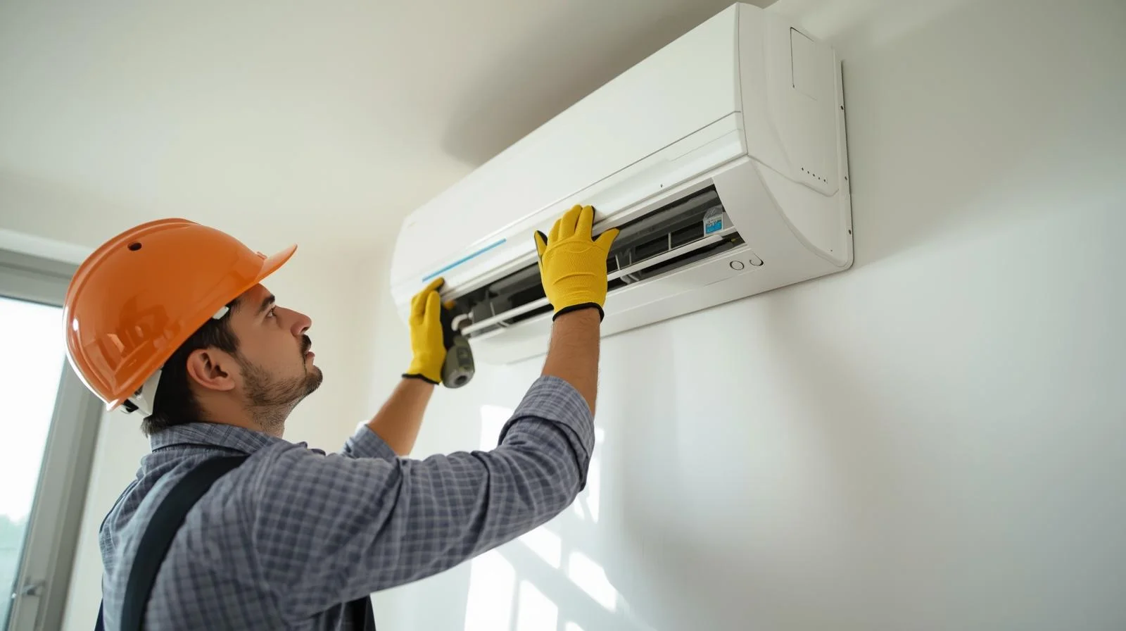 Technician checking AC components